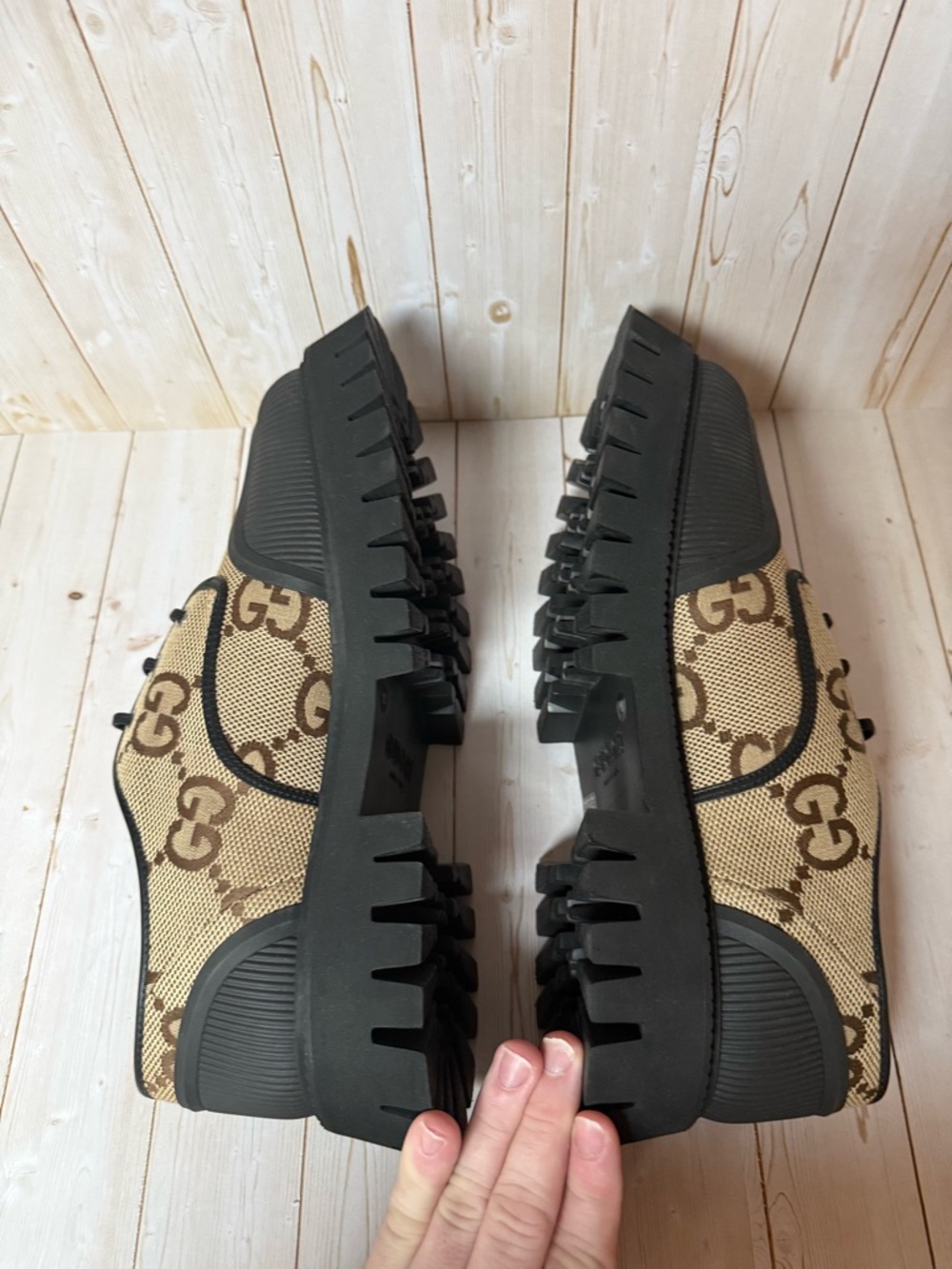 Gucci Monogram Jumbo Maxi GG Lace Up Derby Camel Ebony/Black Sz 13G / 13.5US - Picture 9 of 13